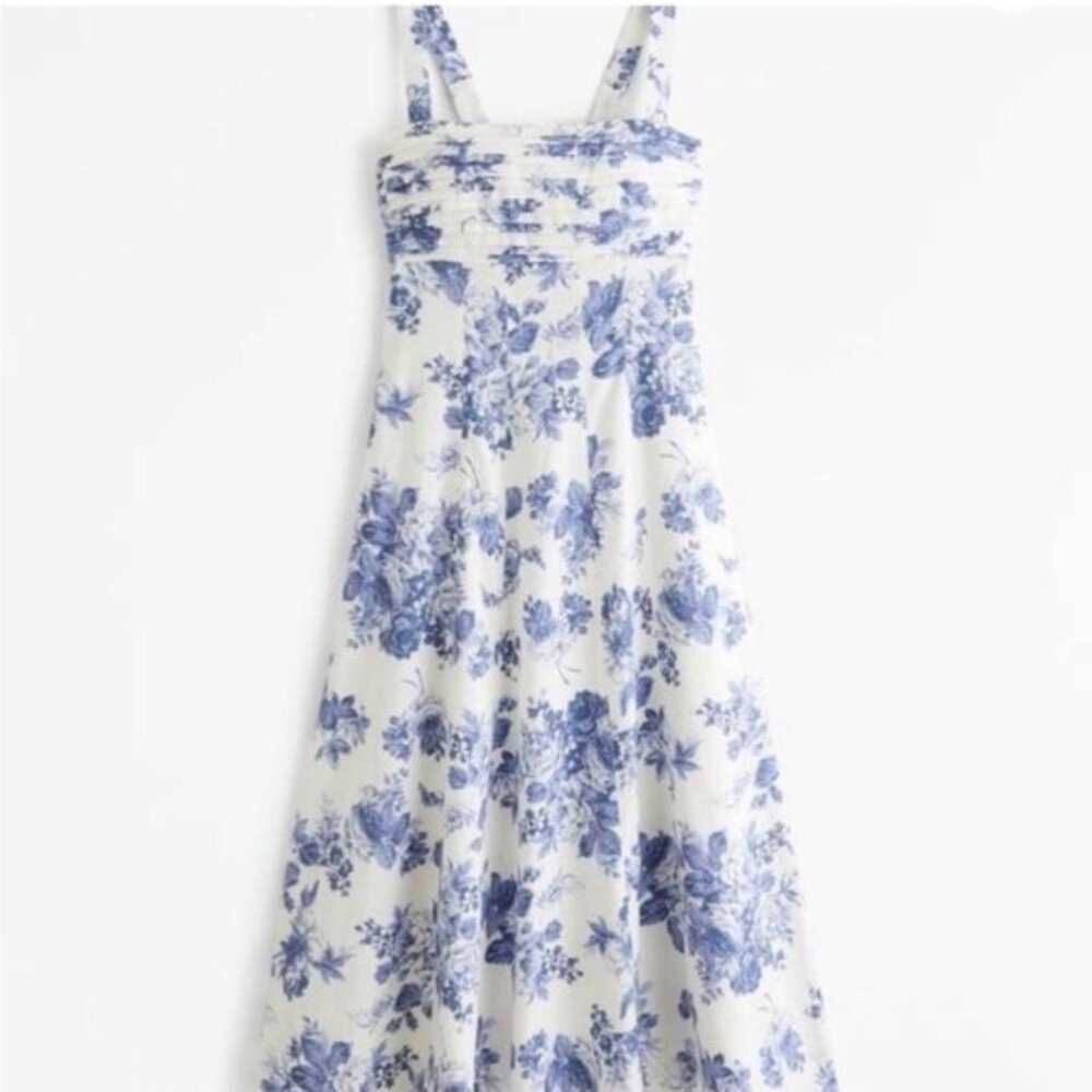 Blue Floral Mini Dress with Smocked Bodice